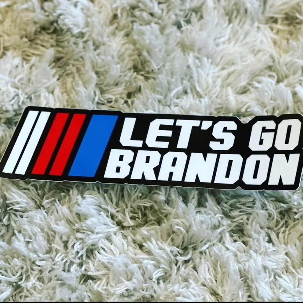 Let’s go Brandon sticker Vinyl. Weatherproof . 
Size is 6”x1.59” $3 each.
